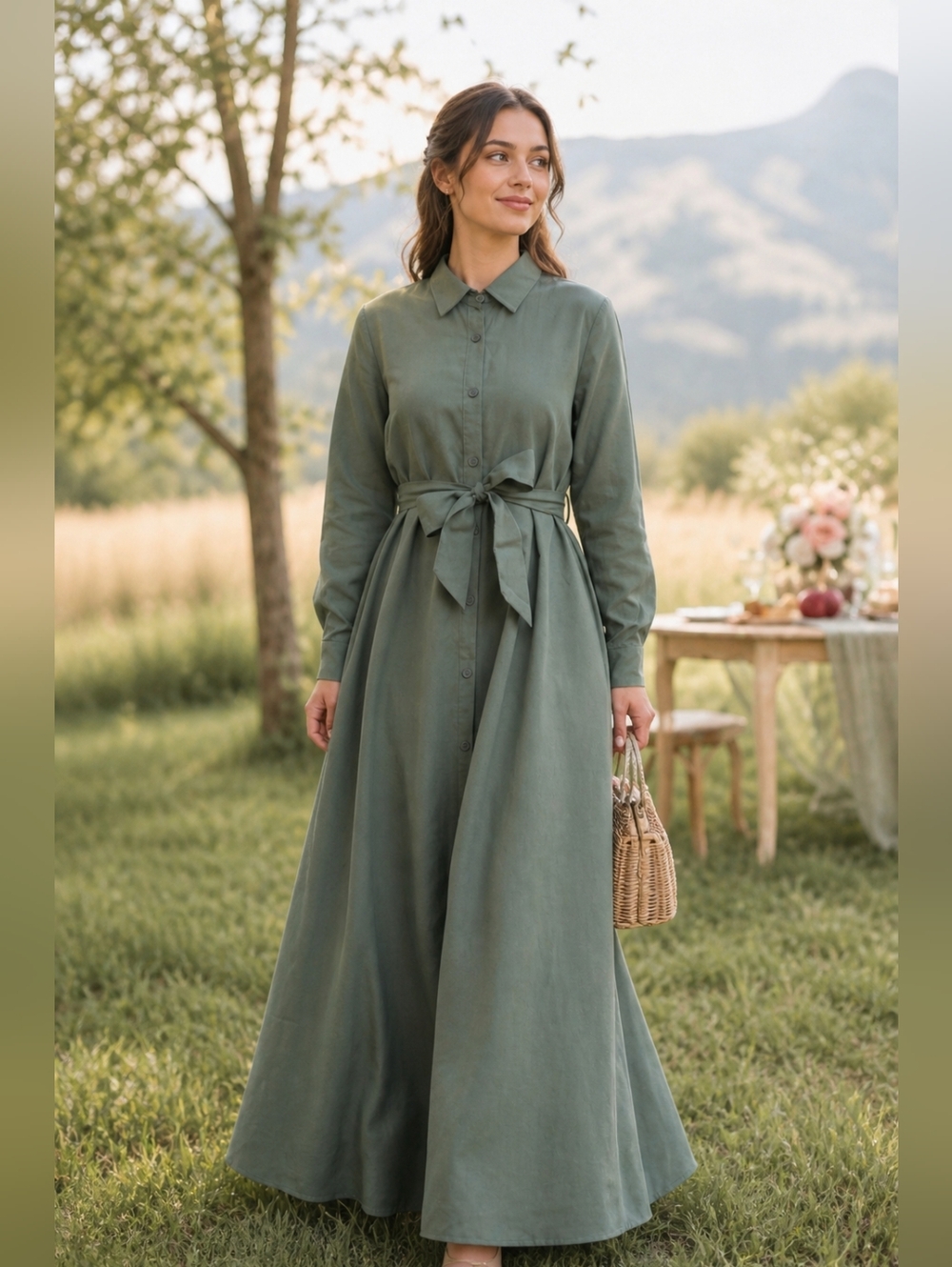 Dainty Jewells “Meet Me on the Terrace” Olive Green Maxi Dress – XL NWT